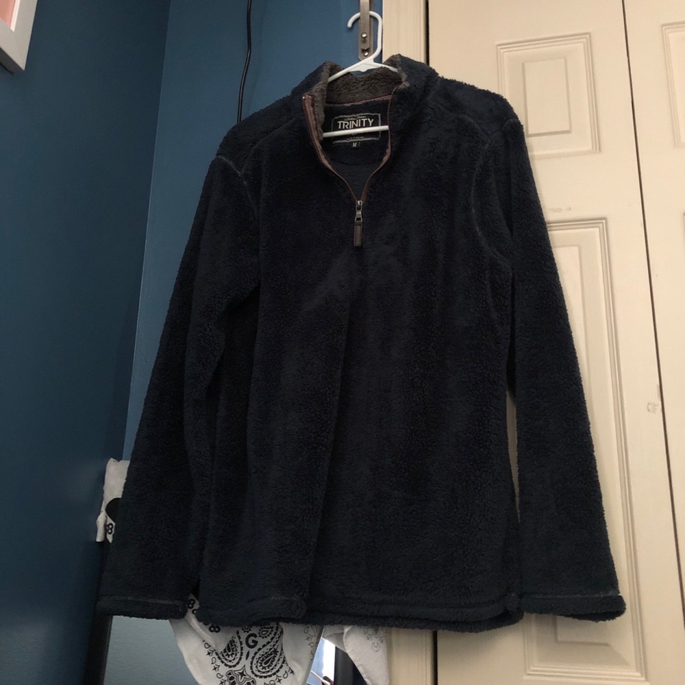 navy blue quarter zip sherpa jacket